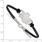 Sterling Silver Rhodium-plated LogoArt American University Small Center Black Leather 7 inch Bracelet with Extender