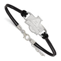 Sterling Silver Rhodium-plated LogoArt American University Small Center Black Leather 7 inch Bracelet with Extender
