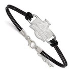Sterling Silver Rhodium-plated LogoArt American University Small Center Black Leather 7 inch Bracelet with Extender