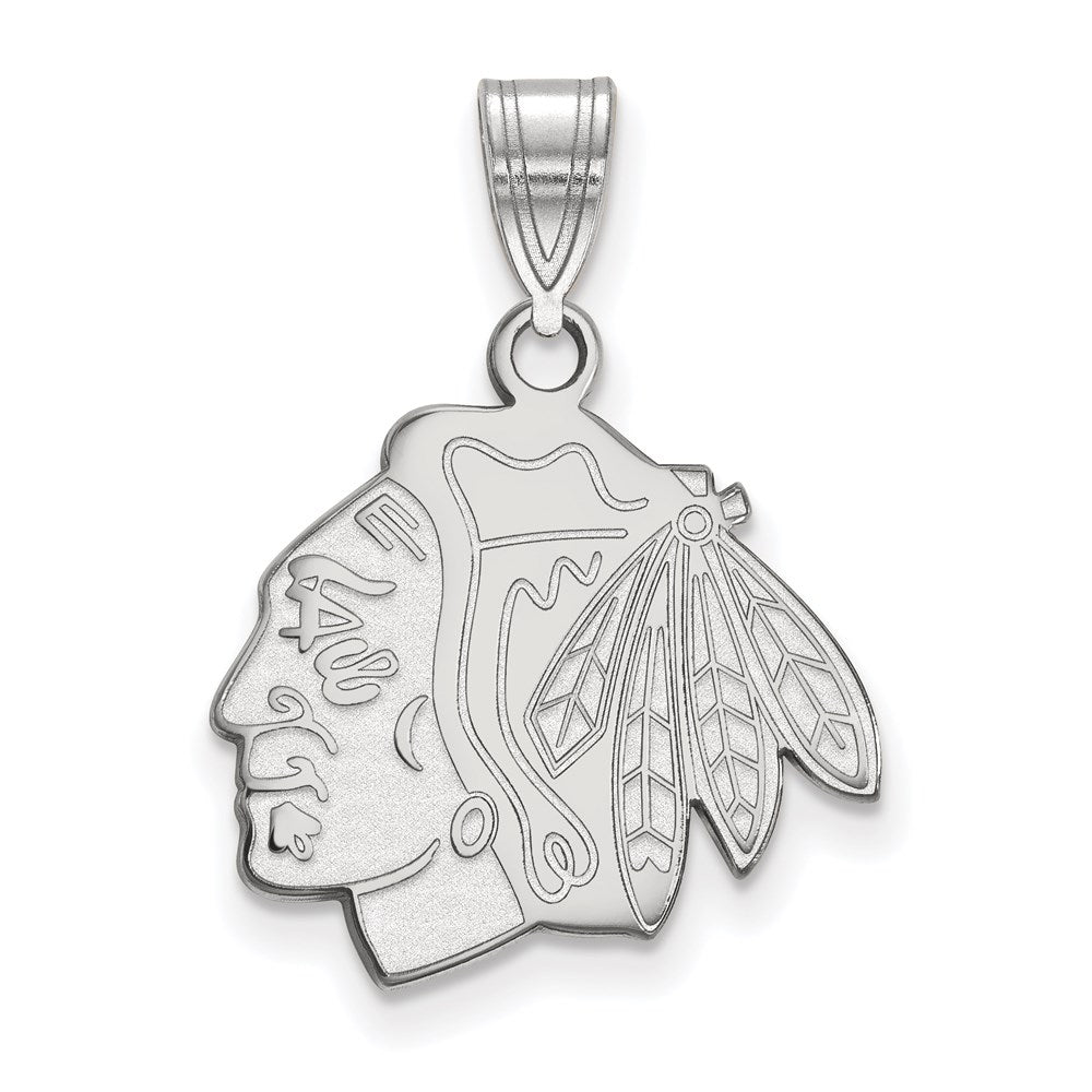 Sterling Silver Rhodium-plated NHL LogoArt Chicago Blackhawks Medium Pendant