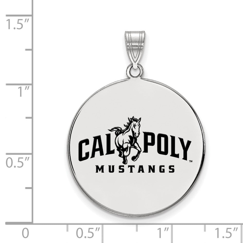 Sterling Silver Rhodium-plated LogoArt California Polytechnic State University Mustangs Extra Large Enameled Disc Pendant