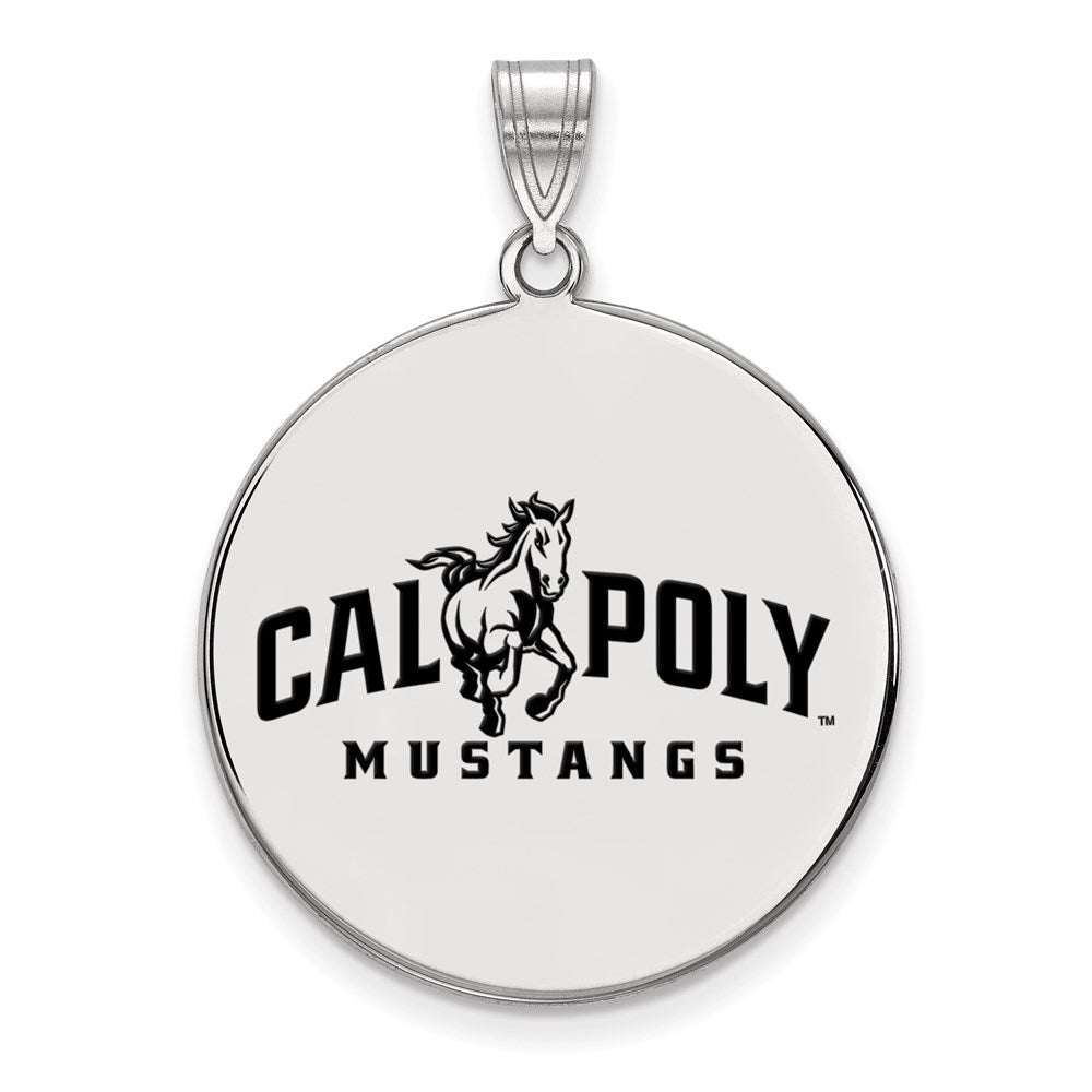 Sterling Silver Rhodium-plated LogoArt California Polytechnic State University Mustangs Extra Large Enameled Disc Pendant