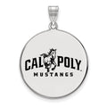 Sterling Silver Rhodium-plated LogoArt California Polytechnic State University Mustangs Extra Large Enameled Disc Pendant