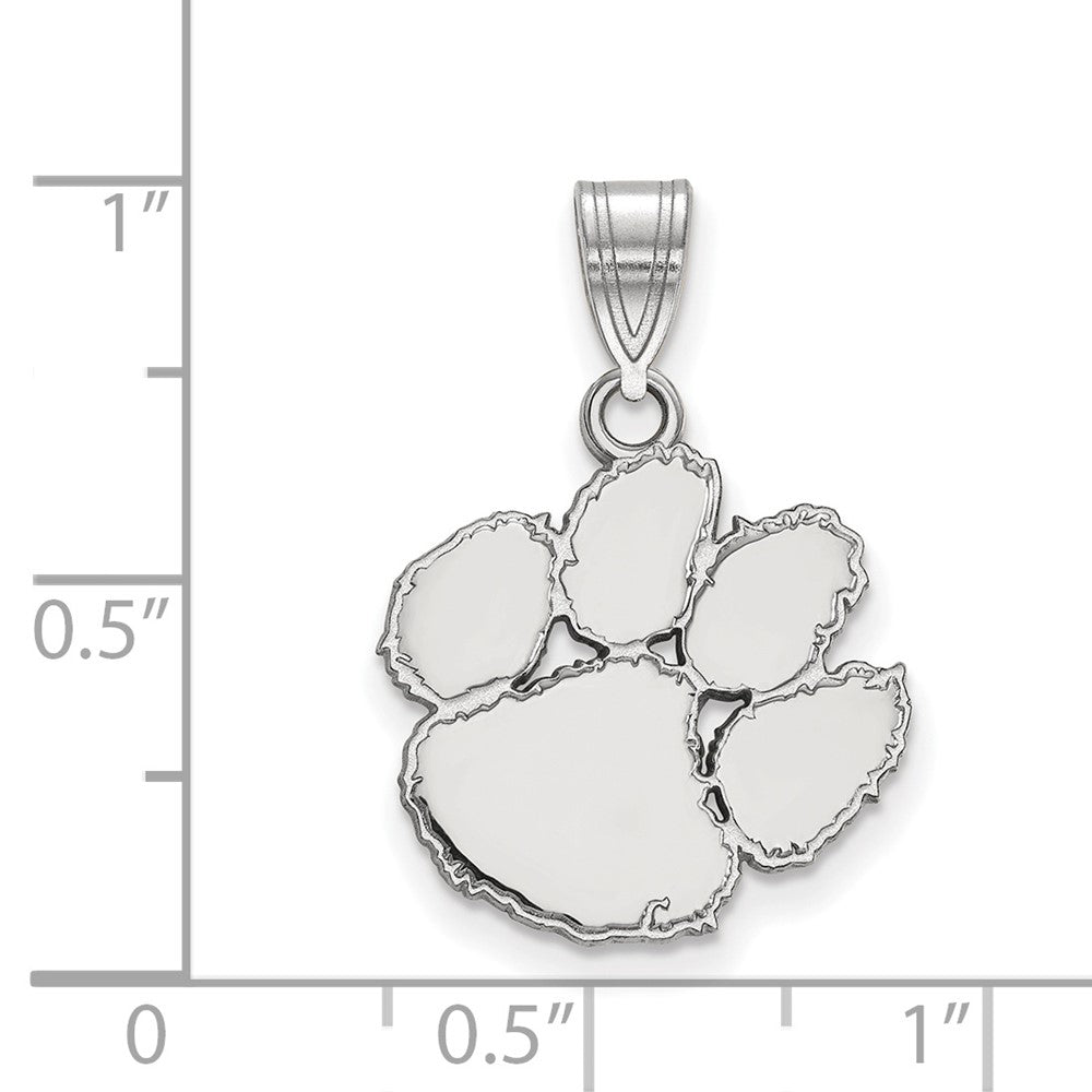Sterling Silver Rhodium-plated LogoArt Clemson University Tiger Paw Medium Pendant