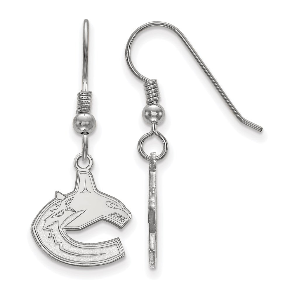 Sterling Silver Rhodium-plated NHL LogoArt Vancouver Canucks Small Dangle Earrings