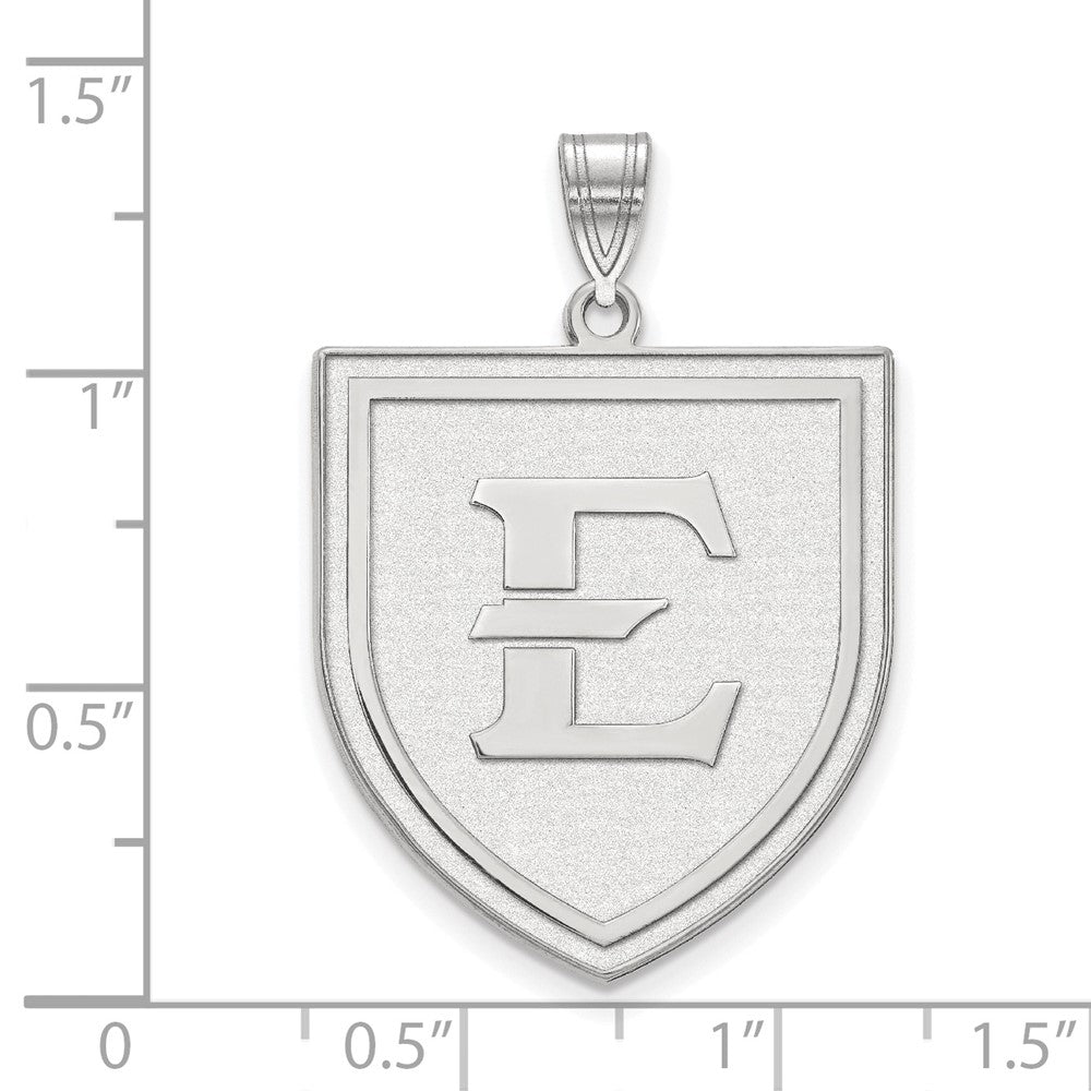 10k White Gold LogoArt East Tennessee State University Letter E Shield Extra Large Pendant