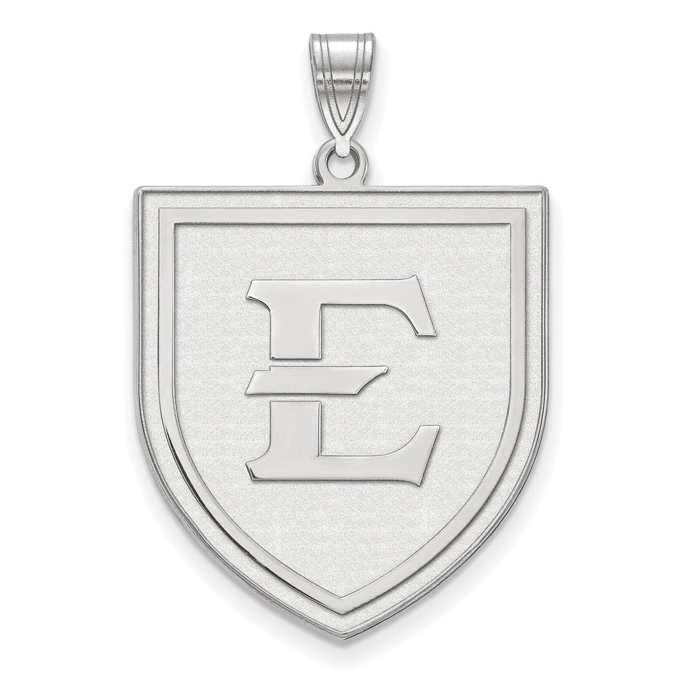 Sterling Silver Rhodium-plated LogoArt East Tennessee State University Letter E Shield Extra Large Pendant