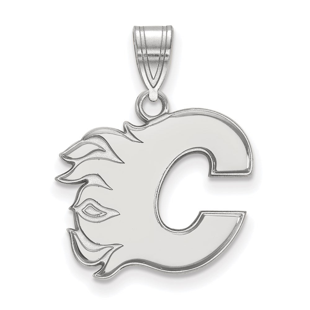 Sterling Silver Rhodium-plated NHL LogoArt Calgary Flames Letter C Medium Pendant