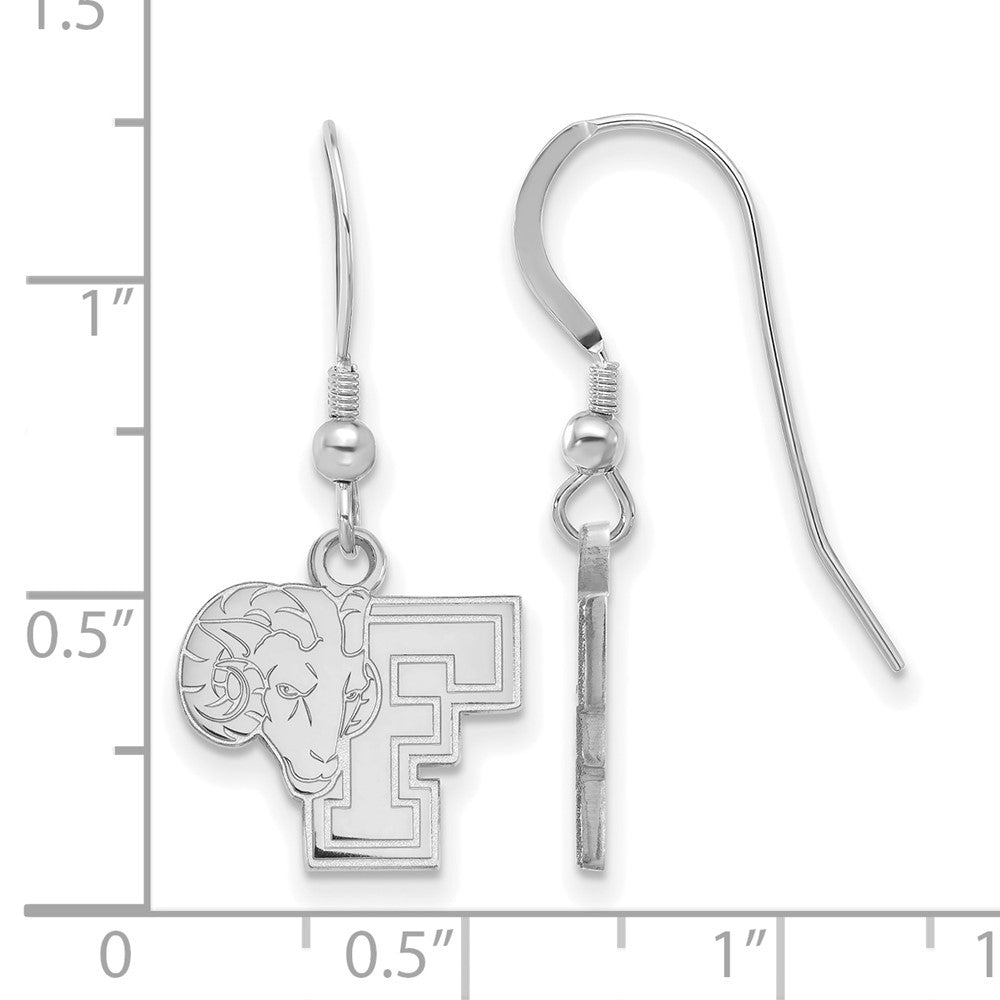 Sterling Silver Rhodium-plated LogoArt Fordham University Ram Small Dangle Wire Earrings