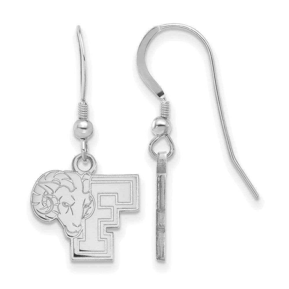 Sterling Silver Rhodium-plated LogoArt Fordham University Ram Small Dangle Wire Earrings
