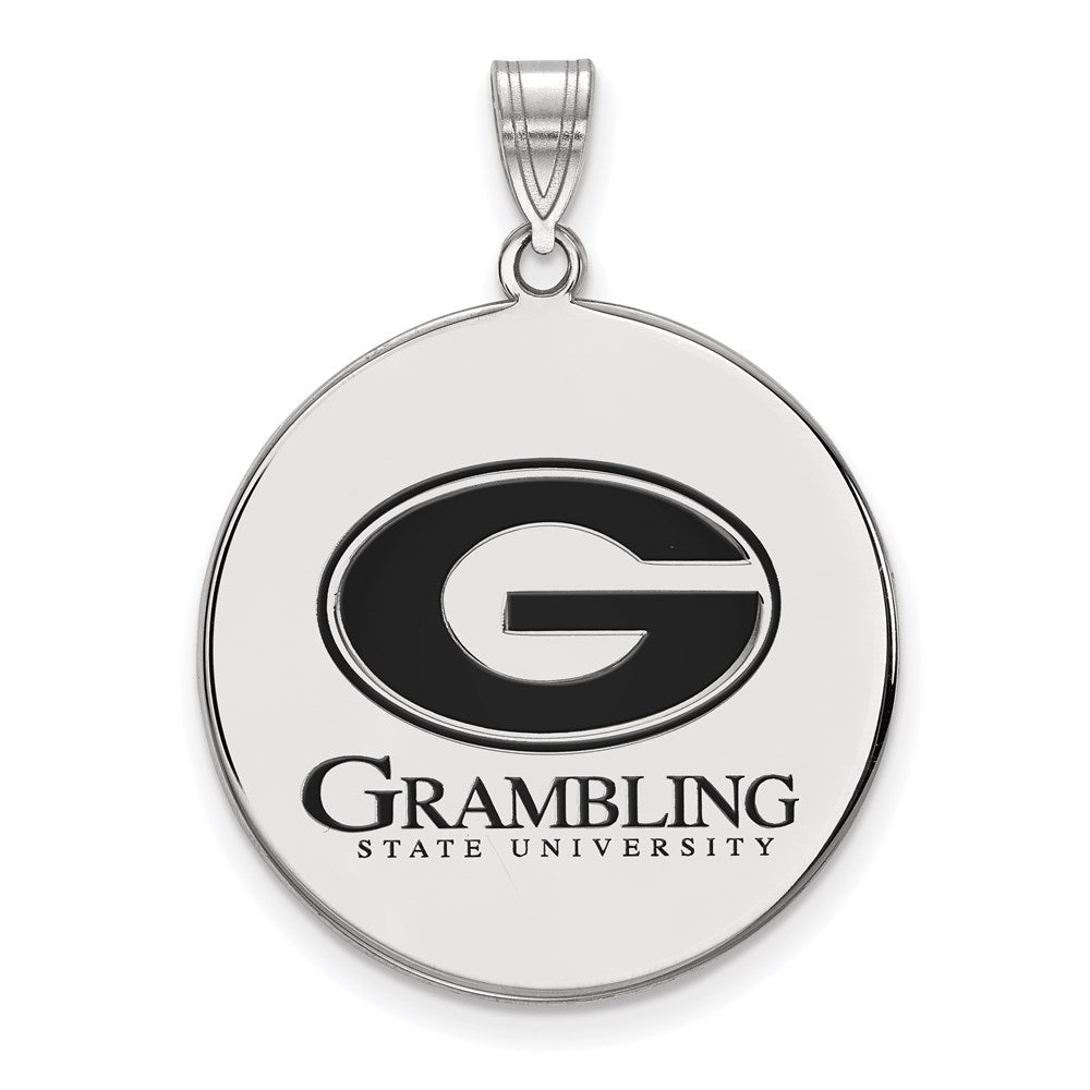 Sterling Silver Rhodium-plated LogoArt Grambling State University Extra Large Enameled Disc Pendant