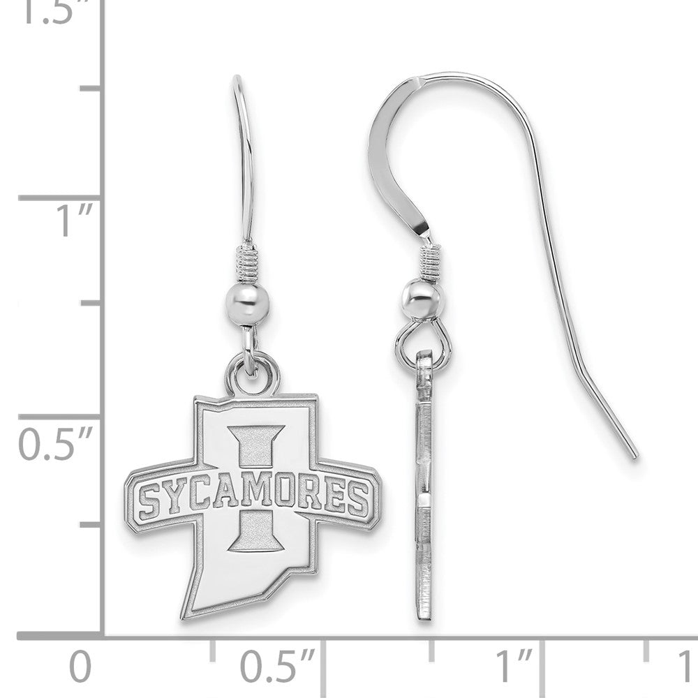 Sterling Silver Rhodium-plated LogoArt Indiana State University Sycamores Small Dangle Wire Earrings