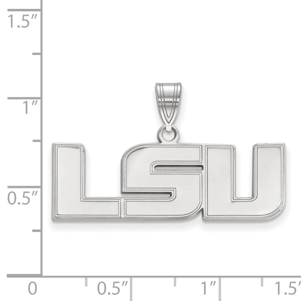 Sterling Silver Rhodium-plated LogoArt Louisiana State University L-S-U Medium Pendant
