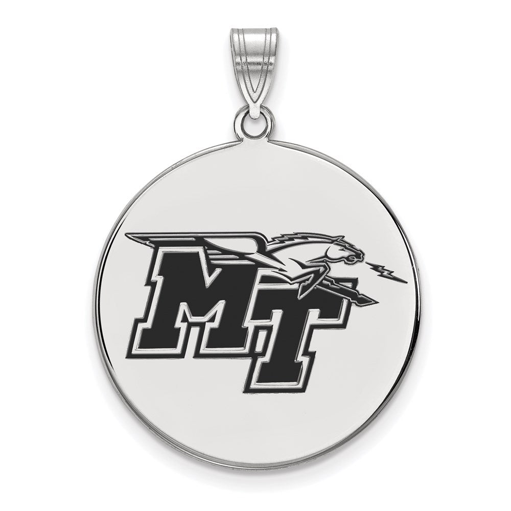 Sterling Silver Rhodium-plated LogoArt Middle Tennessee State University M-T Extra Large Enameled Disc Pendant