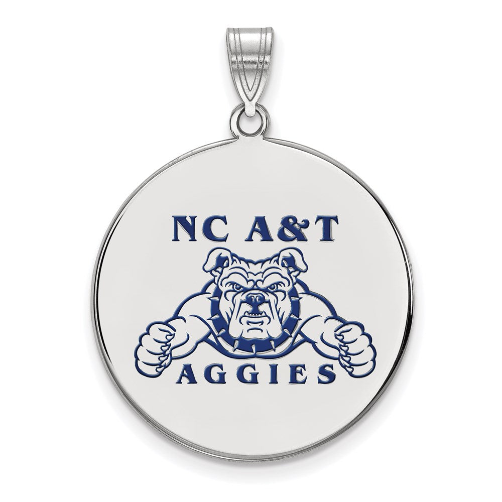 Sterling Silver Rhodium-plated LogoArt North Carolina A and T Aggies Extra Large Enameled Disc Pendant