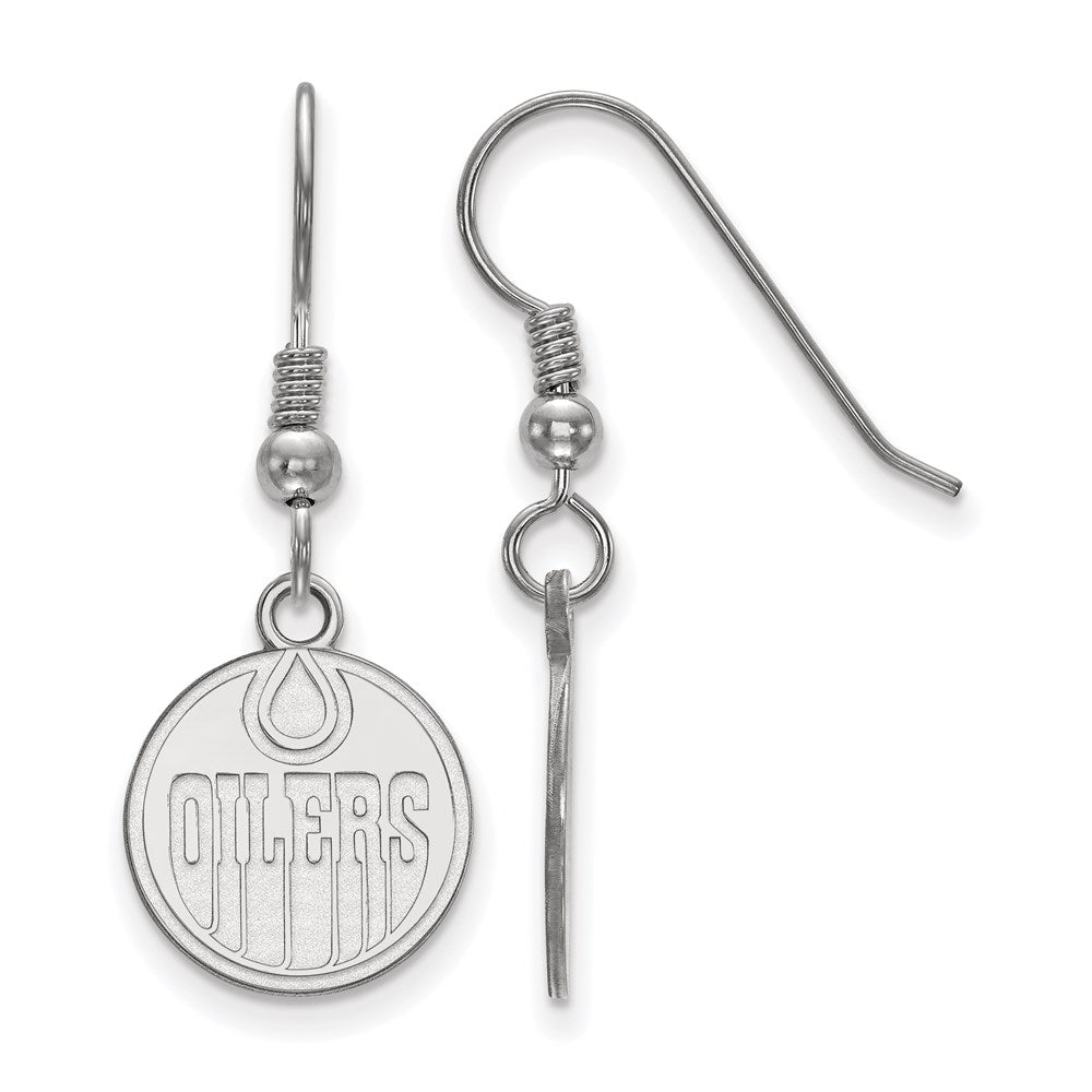 Sterling Silver Rhodium-plated NHL LogoArt Edmonton Oilers Small Dangle Wire Earrings