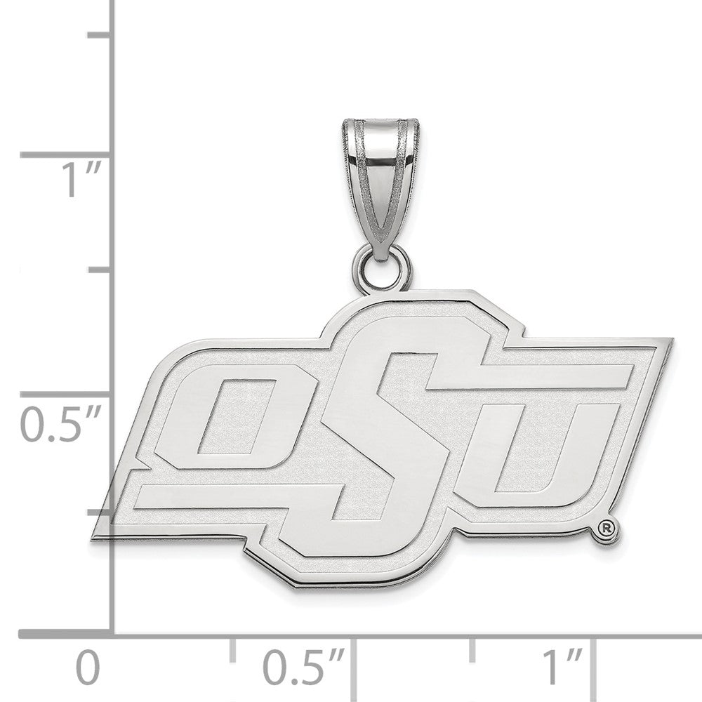 Sterling Silver Rhodium-plated LogoArt Oklahoma State University O-S-U Medium Pendant