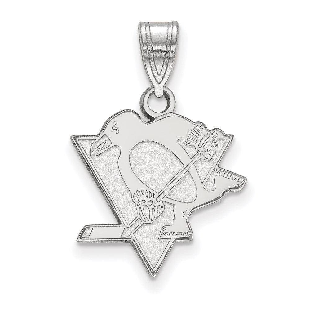 Sterling Silver Rhodium-plated NHL LogoArt Pittsburgh Penguins Medium Pendant