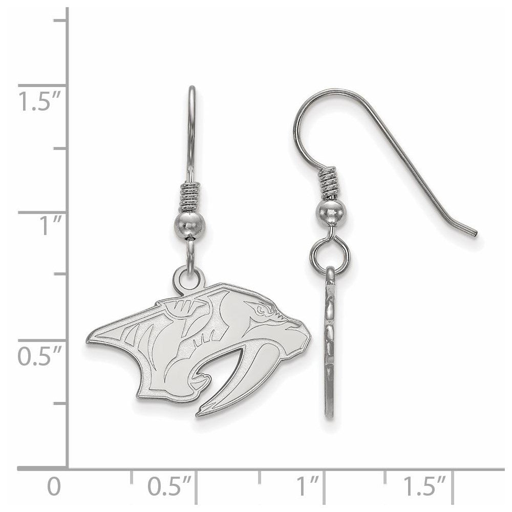 Sterling Silver Rhodium-plated NHL LogoArt Nashville Predators Small Dangle Earrings
