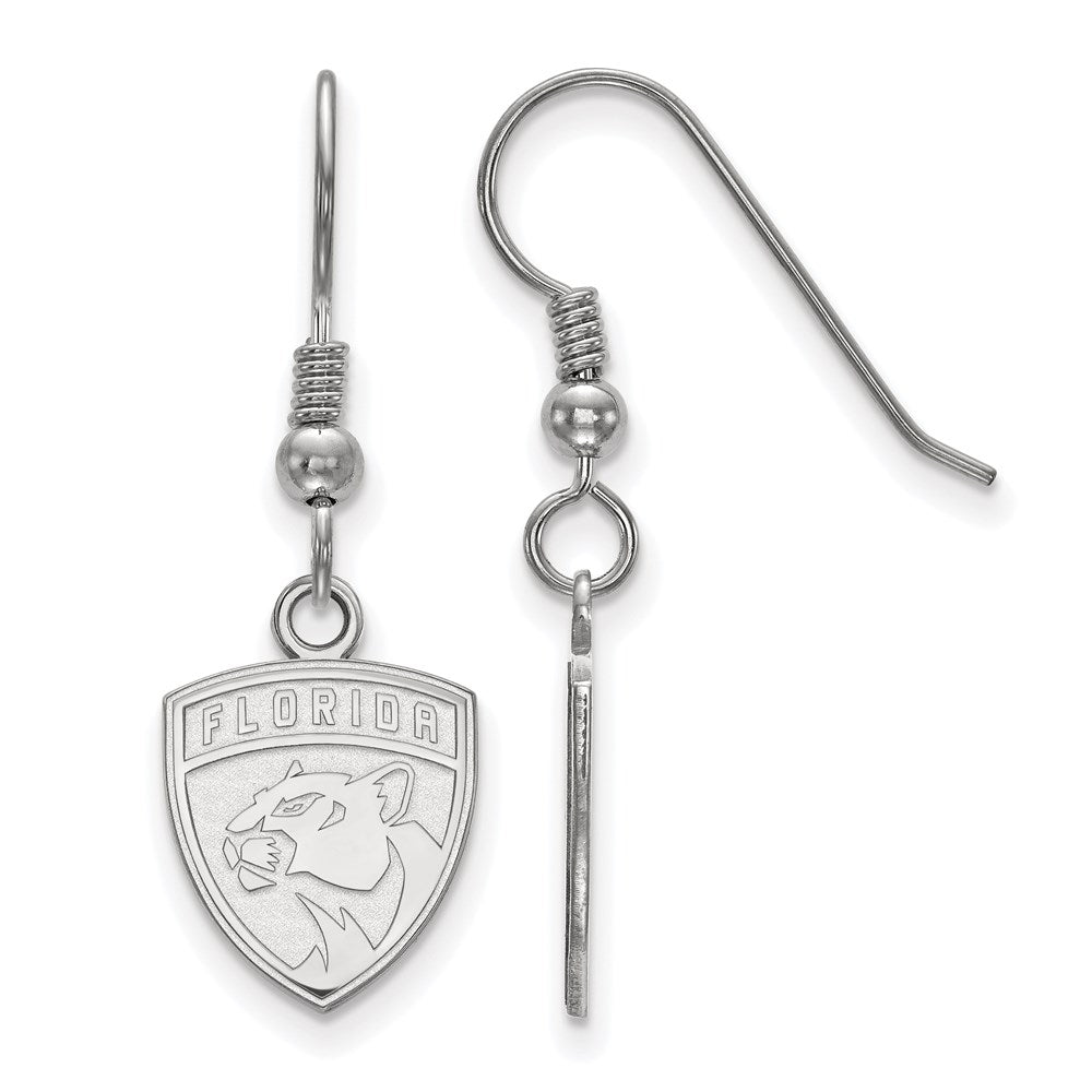 Sterling Silver Rhodium-plated NHL LogoArt Florida Panthers Small Dangle Wire Earrings