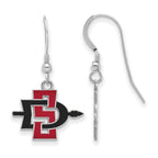 Sterling Silver Rhodium-plated LogoArt San Diego State University Small Enameled Dangle Wire Earrings