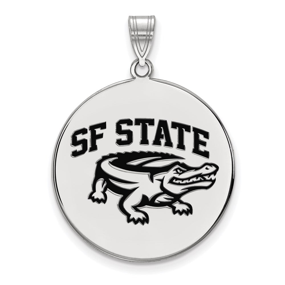 Sterling Silver Rhodium-plated LogoArt San Francisco State University Extra Large Enameled Disc Pendant