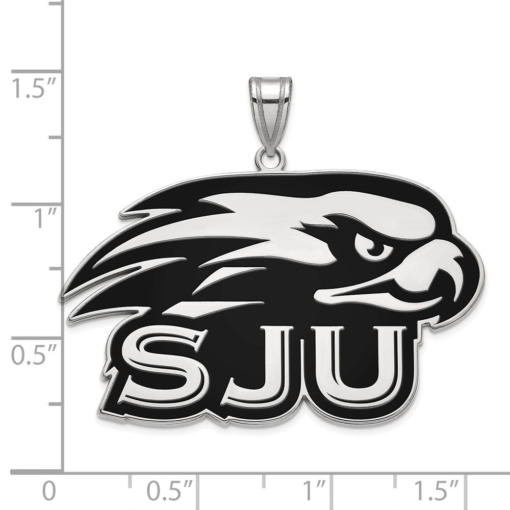 Sterling Silver Rhodium-plated LogoArt St Joseph's University Hawks Extra Large Enameled Pendant