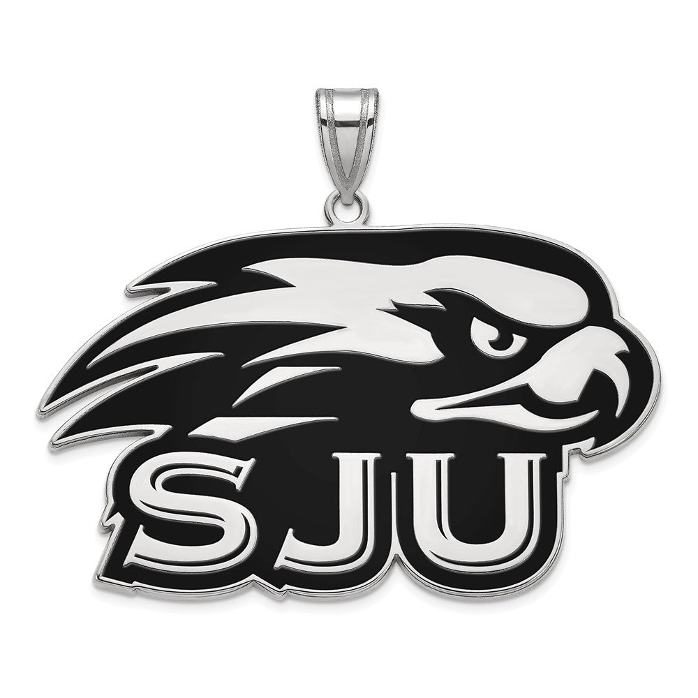 Sterling Silver Rhodium-plated LogoArt St Joseph's University Hawks Extra Large Enameled Pendant