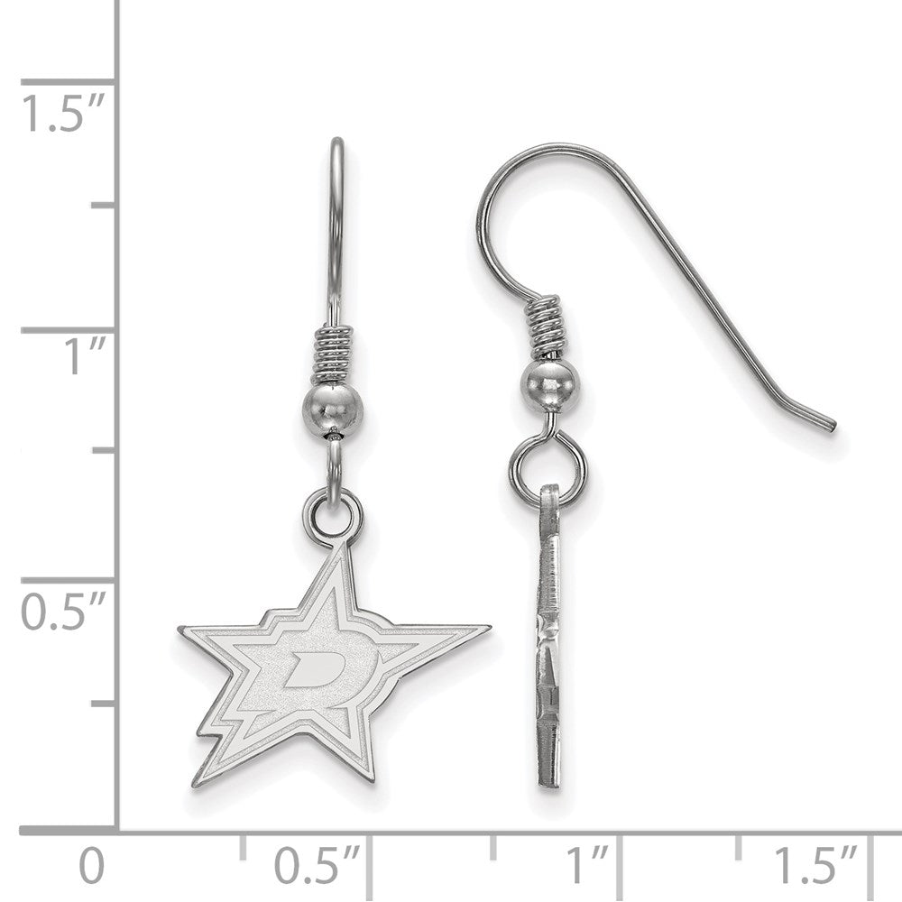 Sterling Silver Rhodium-plated NHL LogoArt Dallas Stars Small Wire Dangle Earrings