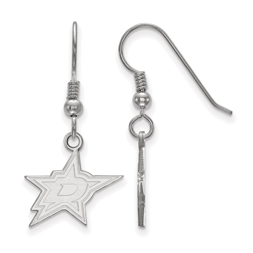 Sterling Silver Rhodium-plated NHL LogoArt Dallas Stars Small Wire Dangle Earrings