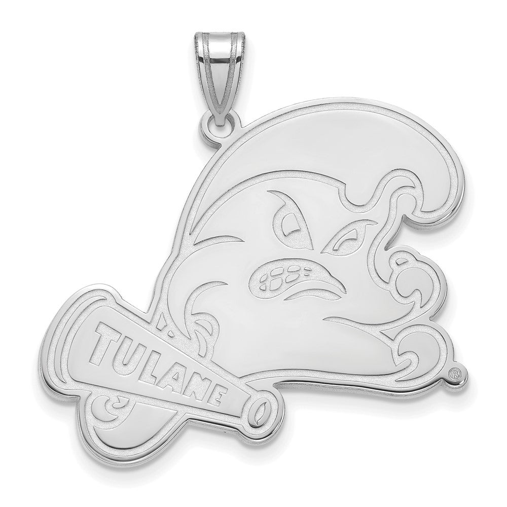 Sterling Silver Rhodium-plated LogoArt Tulane University Extra Large Pendant