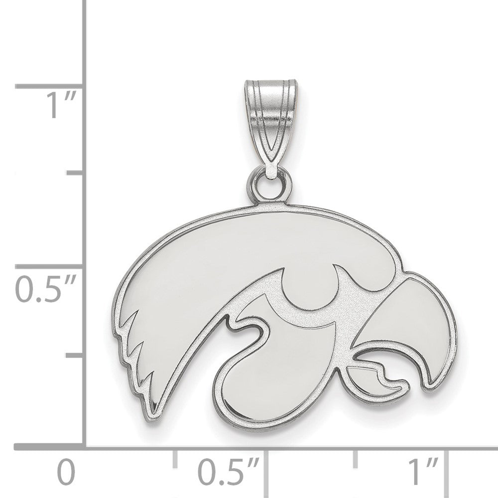 Sterling Silver Rhodium-plated LogoArt University of Iowa Hawk Medium Pendant