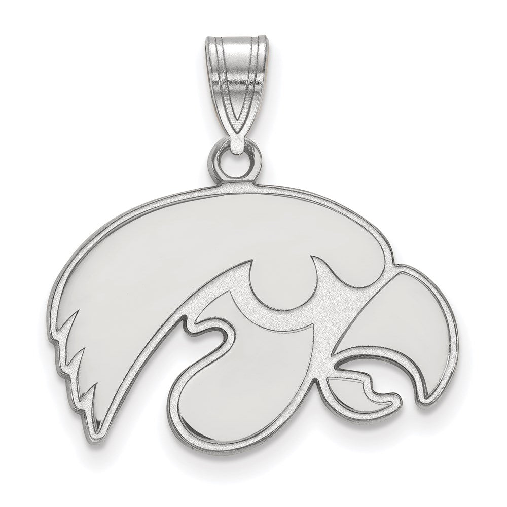 Sterling Silver Rhodium-plated LogoArt University of Iowa Hawk Medium Pendant