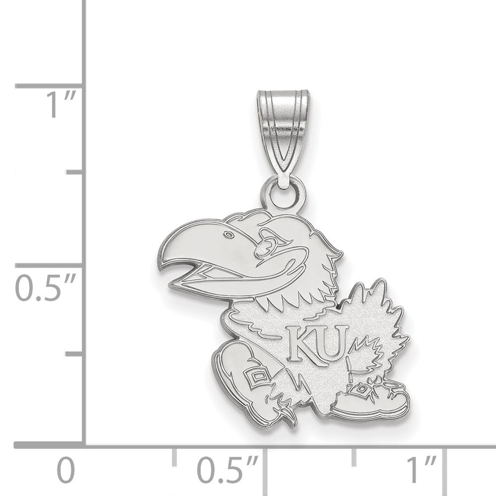 Sterling Silver Rhodium-plated LogoArt University of Kansas Jayhawk Medium Pendant