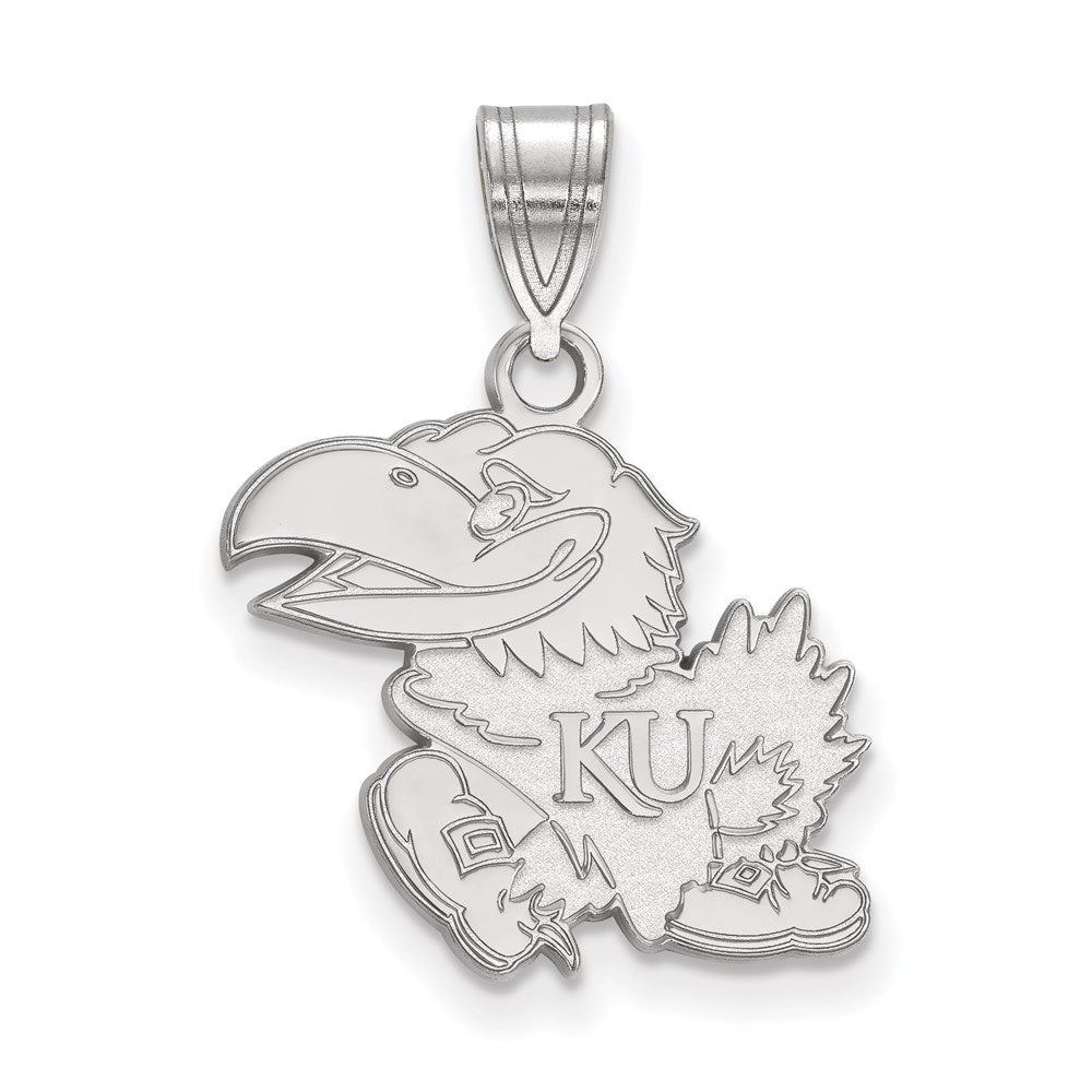 14k White Gold LogoArt University of Kansas Jayhawk Medium Pendant