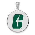 Sterling Silver Rhodium-plated LogoArt University of North Carolina at Charlotte 49ers Extra Large Enameled Disc Pendant