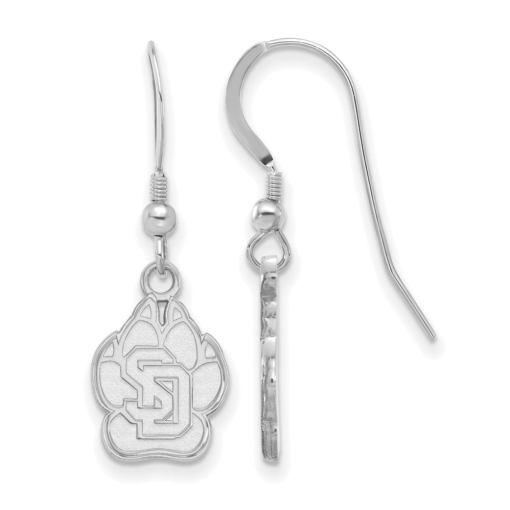 Sterling Silver Rhodium-plated LogoArt University of South Dakota Small Dangle Wire Earrings
