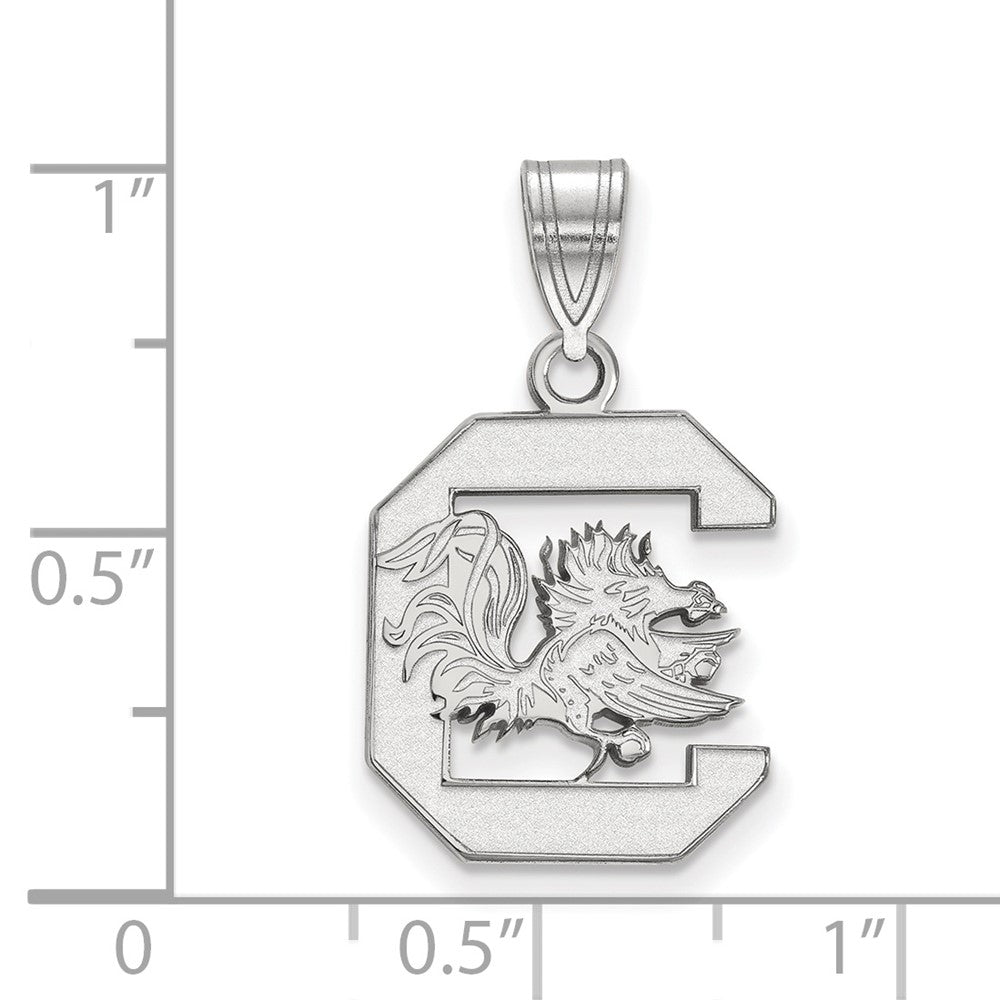 Sterling Silver Rhodium-plated LogoArt University of South Carolina Medium Pendant