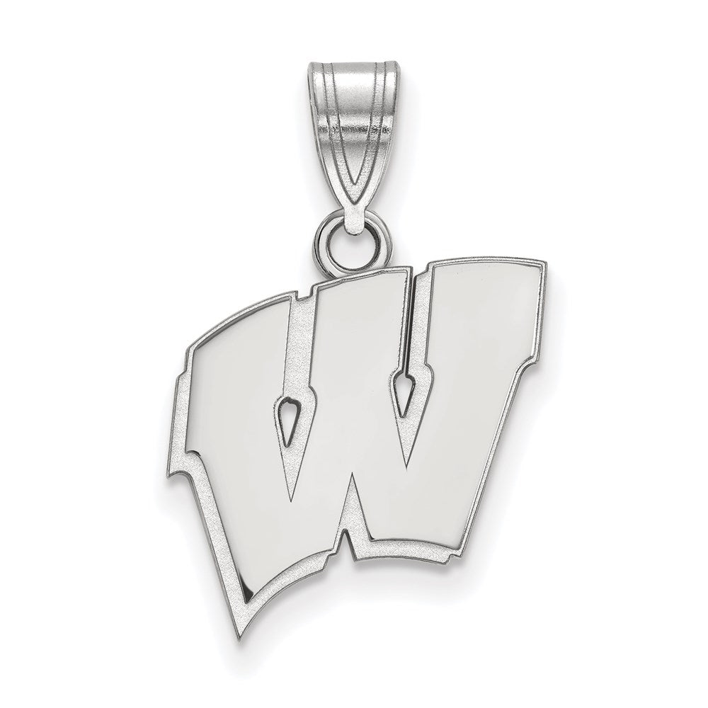 14k White Gold LogoArt University of Wisconsin Letter W Medium Pendant