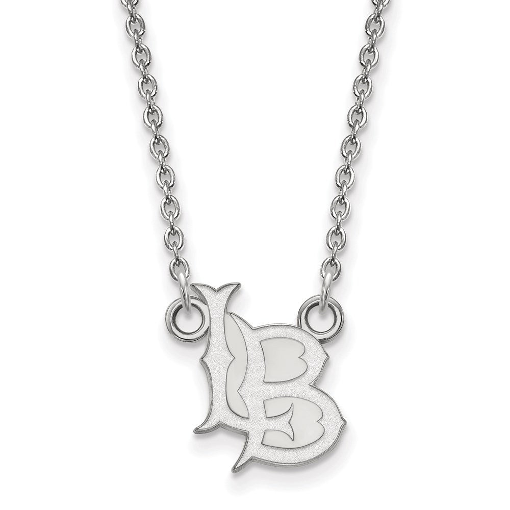 Sterling Silver Rhodium-plated LogoArt California State University Long Beach L-B Small Pendant 18 inch Necklace