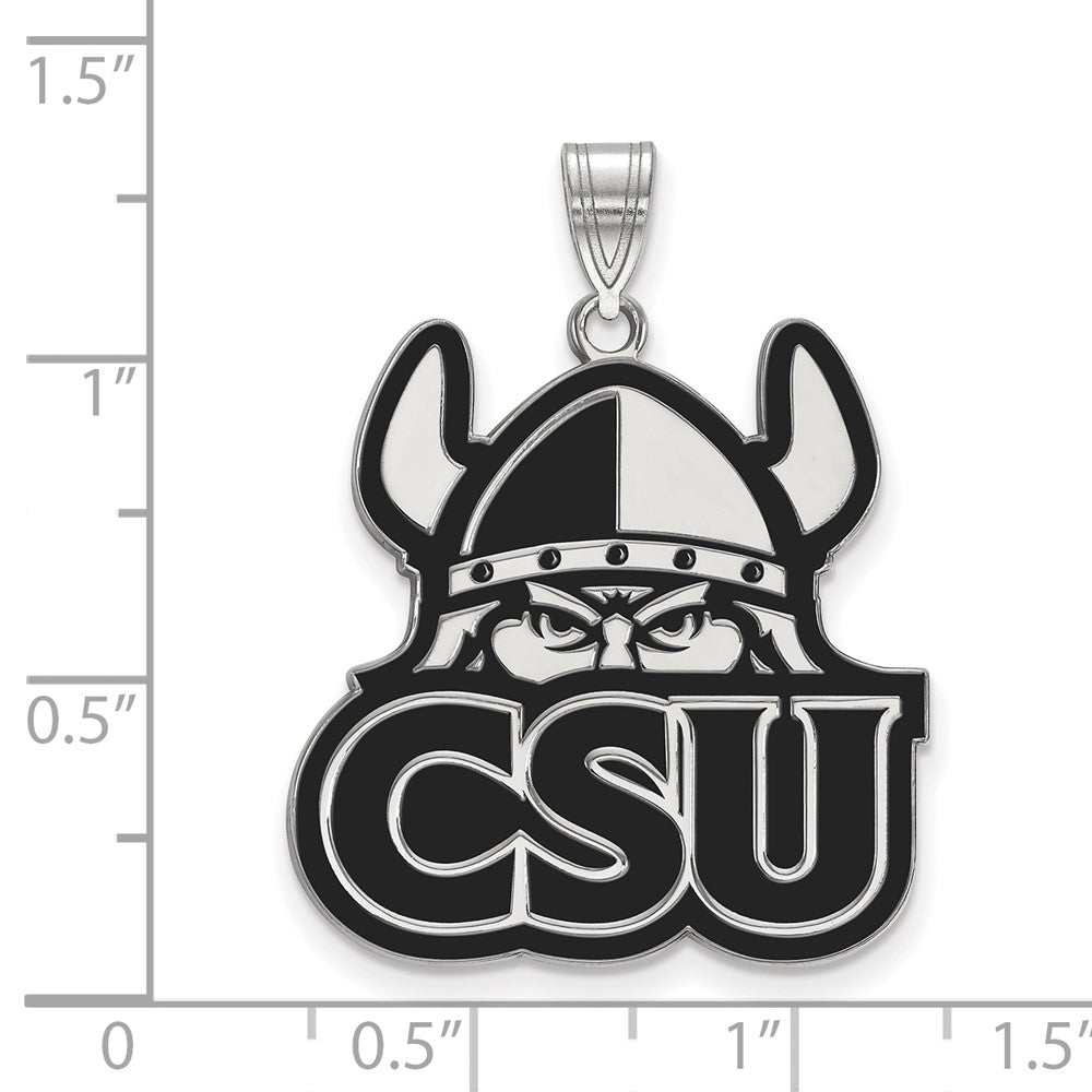 Sterling Silver Rhodium-plated LogoArt Cleveland State University Extra Large Enameled Pendant
