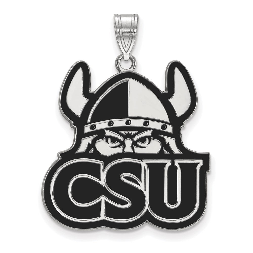 Sterling Silver Rhodium-plated LogoArt Cleveland State University Extra Large Enameled Pendant