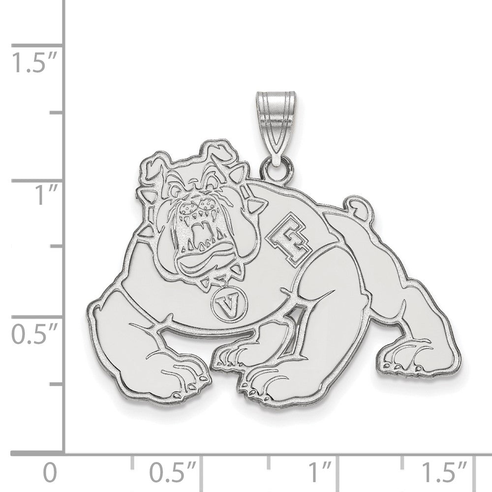 Sterling Silver Rhodium-plated LogoArt California State University Fresno Bulldog Extra Large Pendant