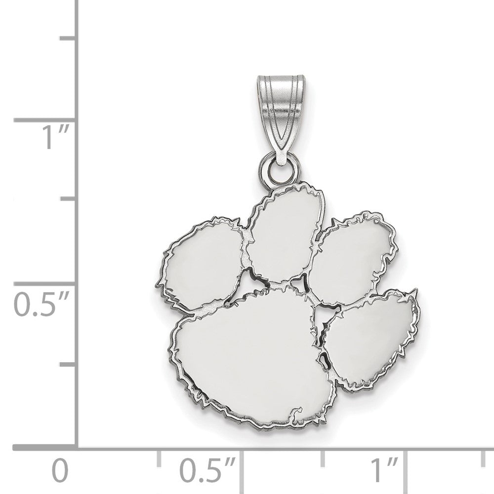 Sterling Silver Rhodium-plated LogoArt Clemson University Tiger Paw Large Pendant