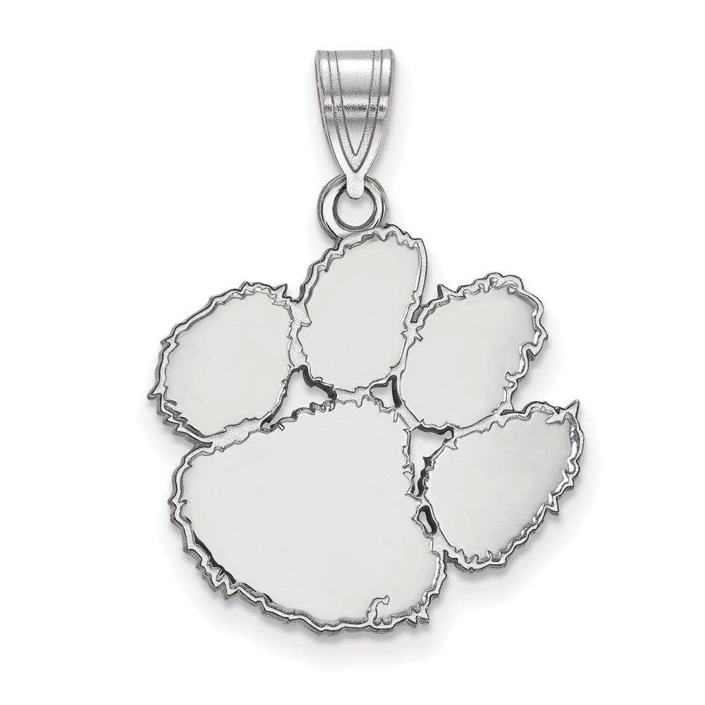 Sterling Silver Rhodium-plated LogoArt Clemson University Tiger Paw Large Pendant