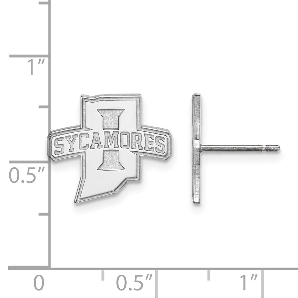 Sterling Silver Rhodium-plated LogoArt Indiana State University Sycamores Small Post Earrings