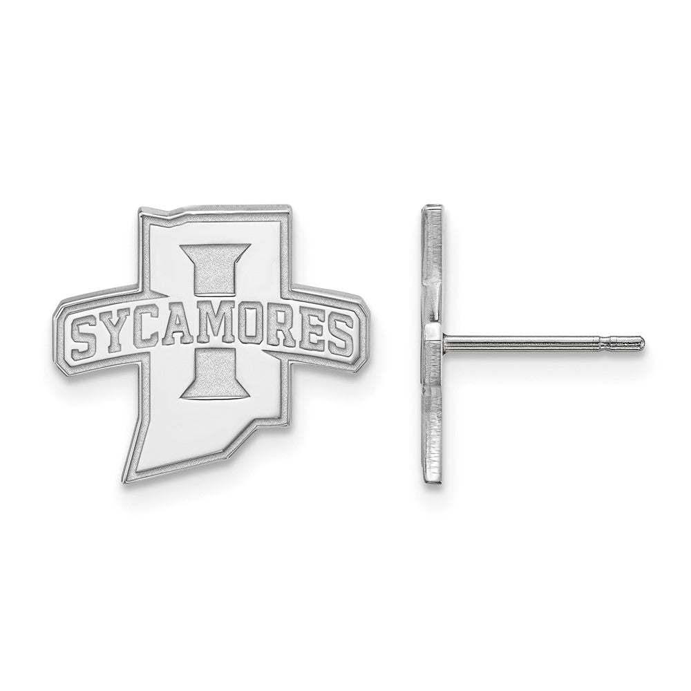 Sterling Silver Rhodium-plated LogoArt Indiana State University Sycamores Small Post Earrings