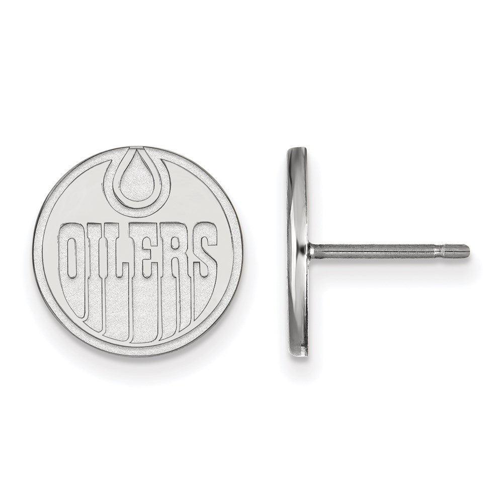 10k White Gold NHL LogoArt Edmonton Oilers Small Post Earrings