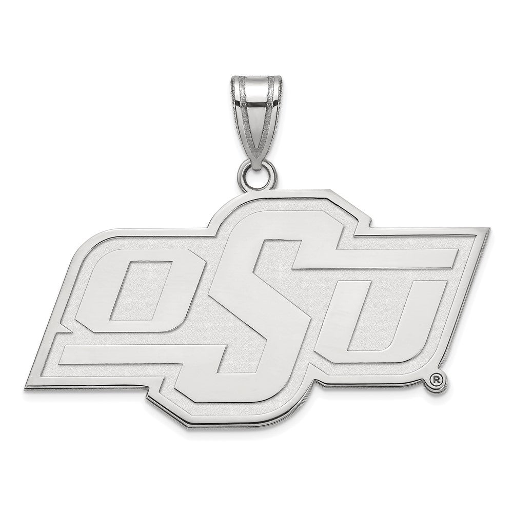 Sterling Silver Rhodium-plated LogoArt Oklahoma State University O-S-U Large Pendant
