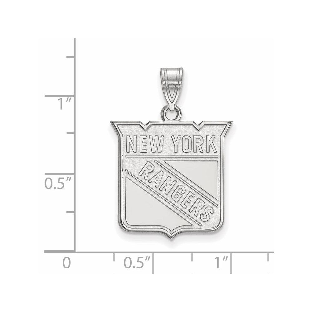 10k White Gold NHL LogoArt New York Rangers Large Pendant